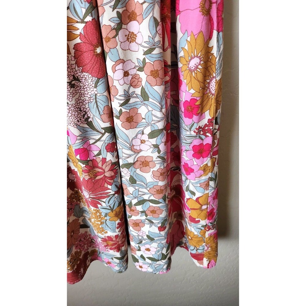 Jodifl Multicolored Floral Maxi Dress  Sz L Tiered Skirt Buttons Lightweight - Picture 4 of 12